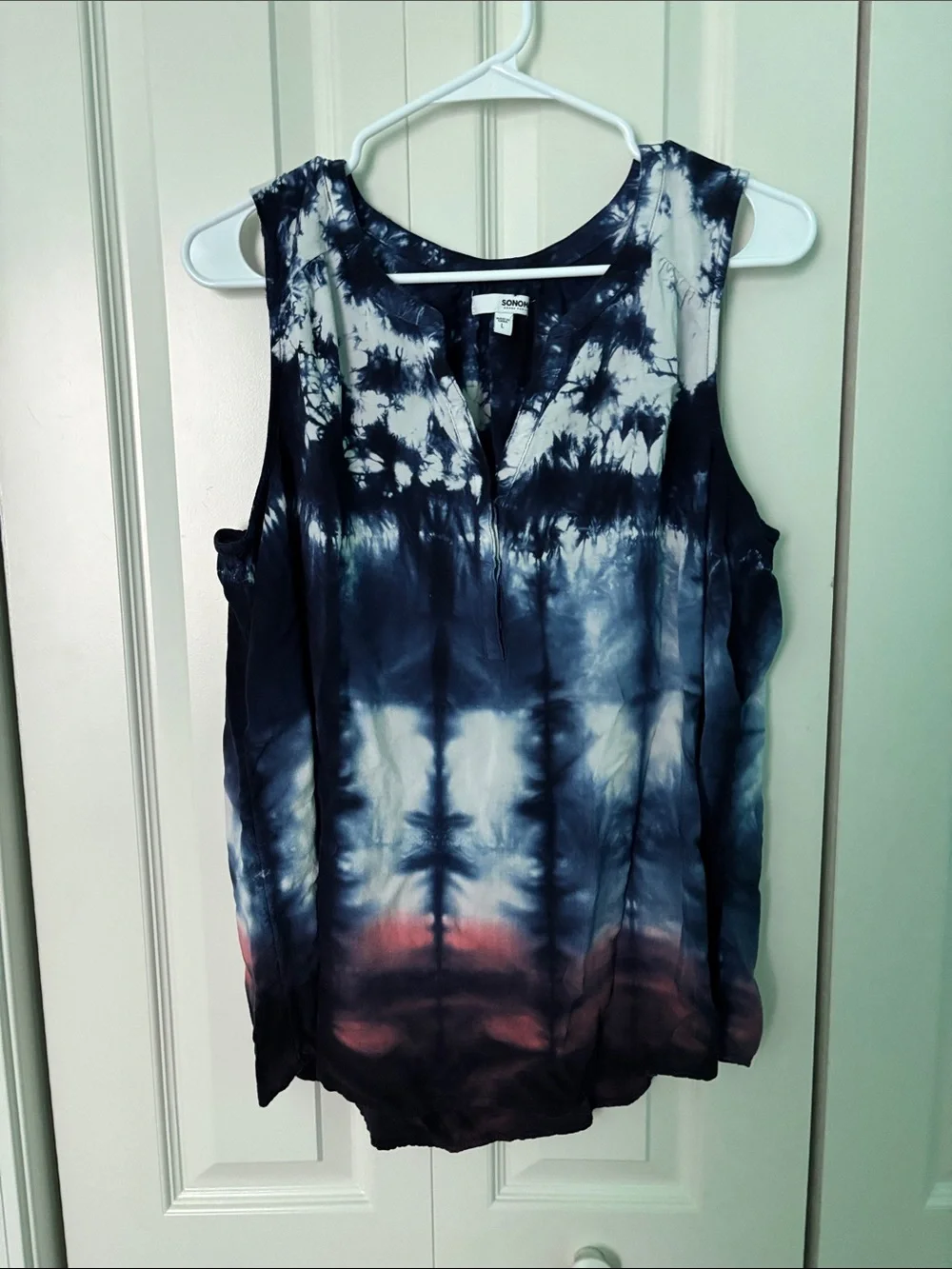 Sonoma Navy, White and Pink Tie-Dye Sleeveless Tank Plus Flowered blue tank top